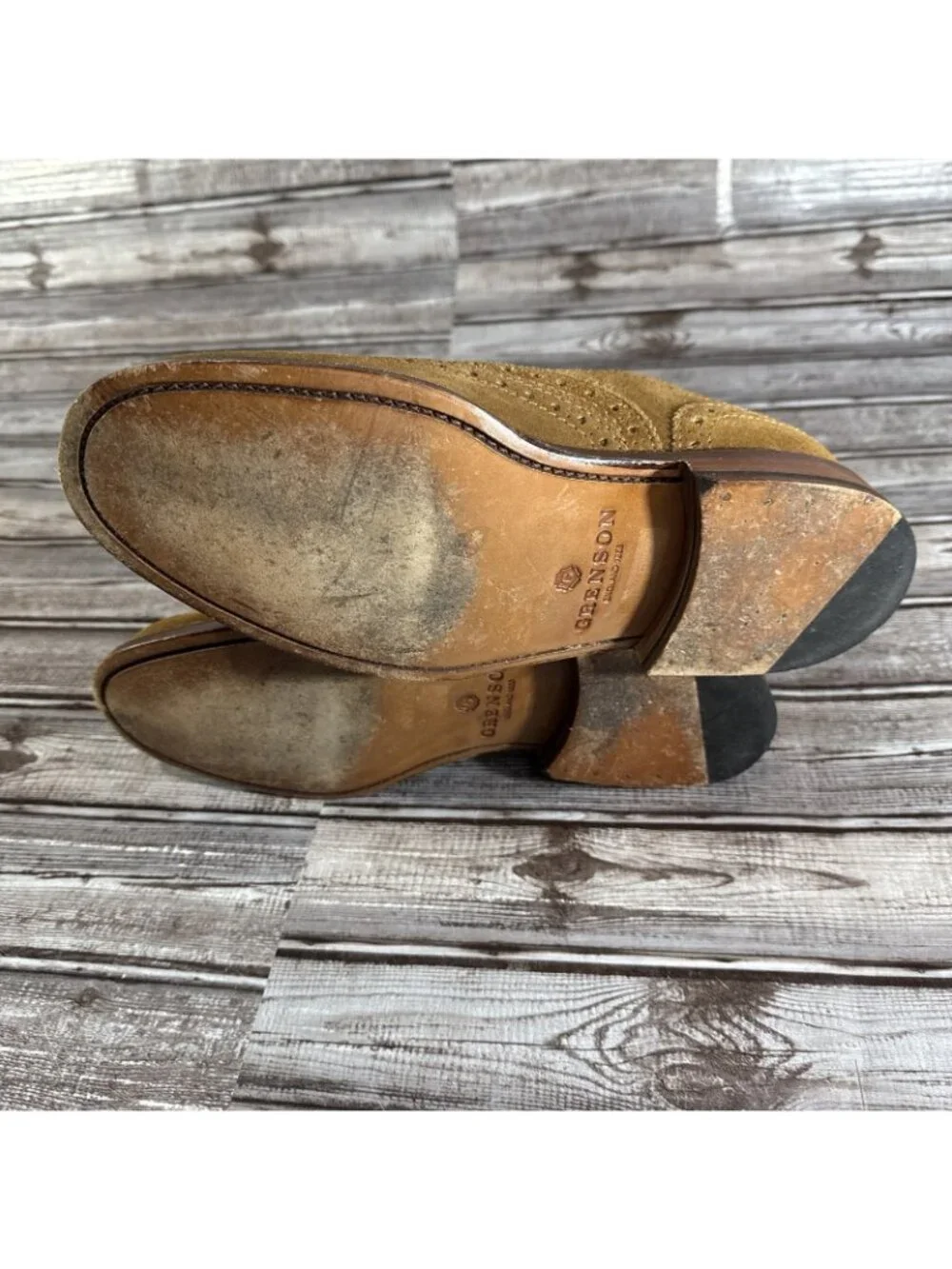 Grenson Suede Oxford Brogue Shoes Color Brown Size 8 G UK 9 U.S. Made England